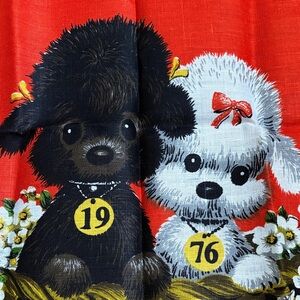 Vintage 70s Poodle Pups Calendar Towel Irish 🇮🇪☘️ Linen 20x30in